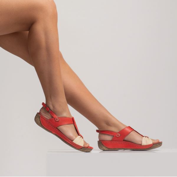Axel Kadın Deri Sandalet Kırmızı Bej