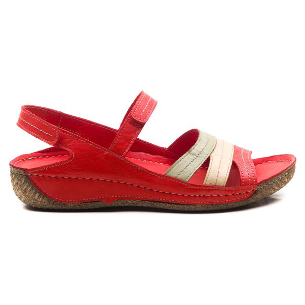 Armani Kadın Deri Sandalet Kırmızı Kum Bej 