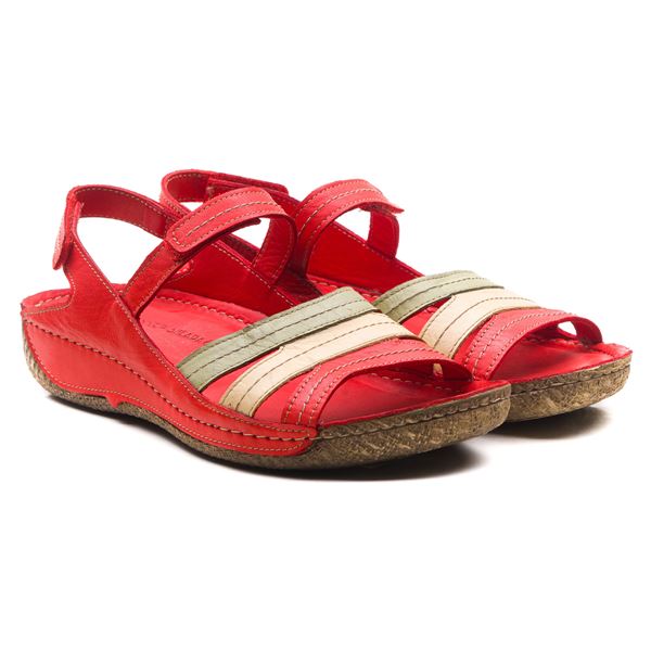 Armani Kadın Deri Sandalet Kırmızı Kum Bej 