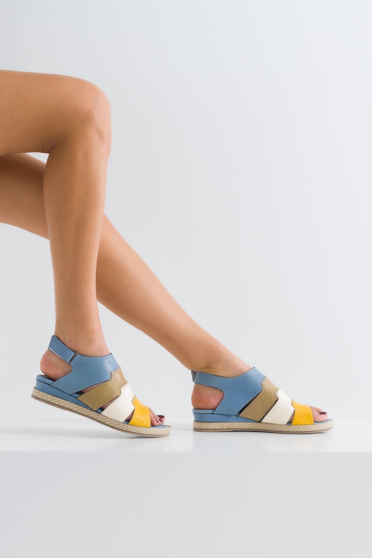 Diore Kadın Sandalet Mavi Kum Bej Sarı