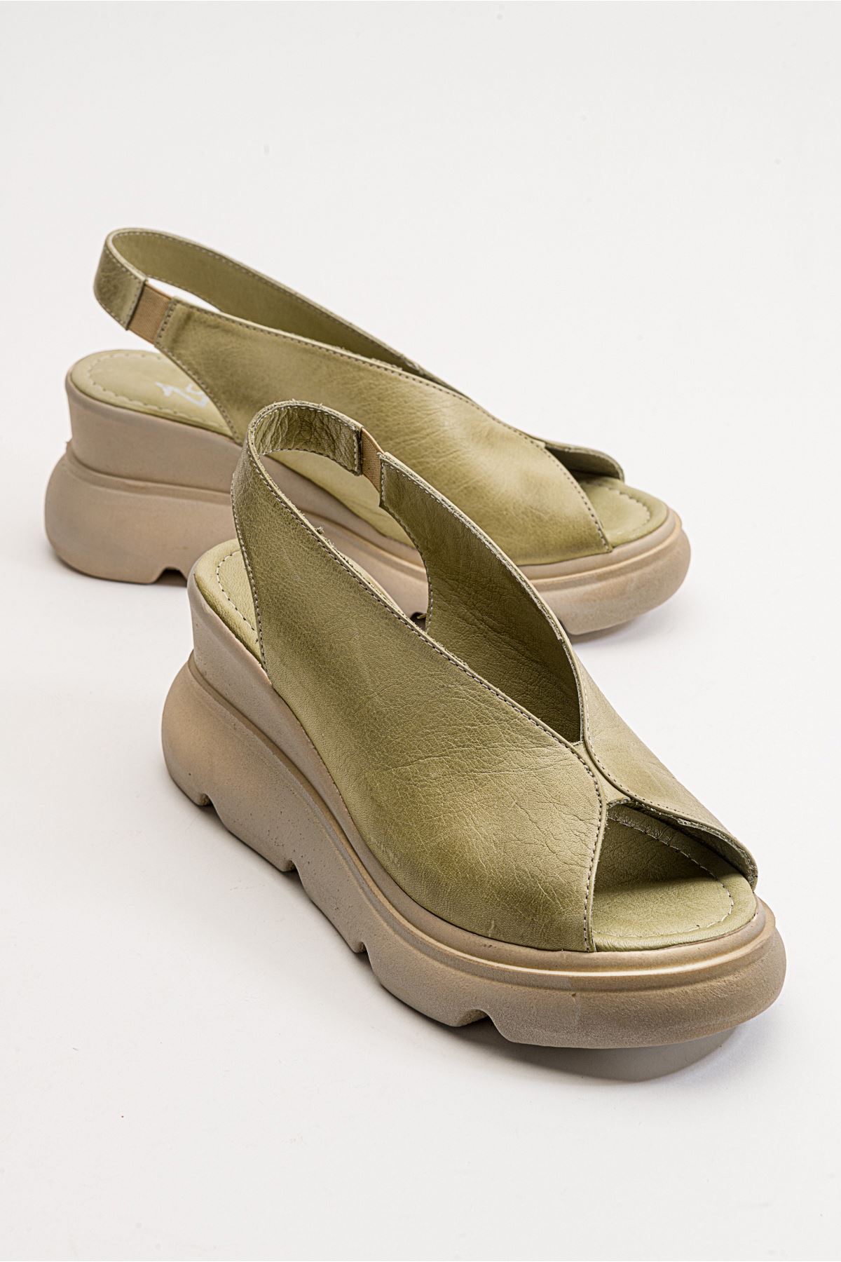 Elpidio Kadın Deri Sandalet Su Yeşili