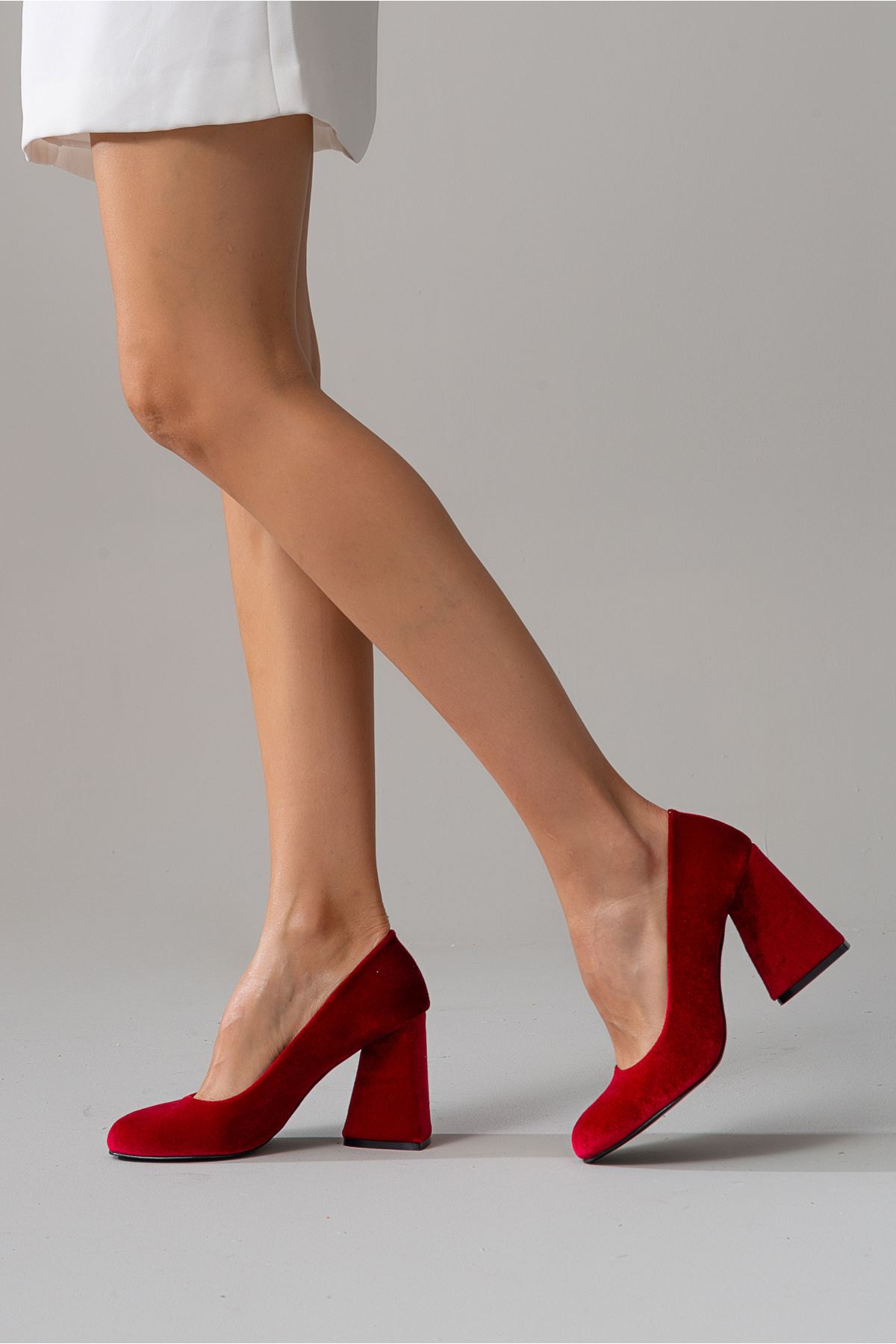 Akira Kadın Topuklu Ayakkabı Kırmızı Kadife