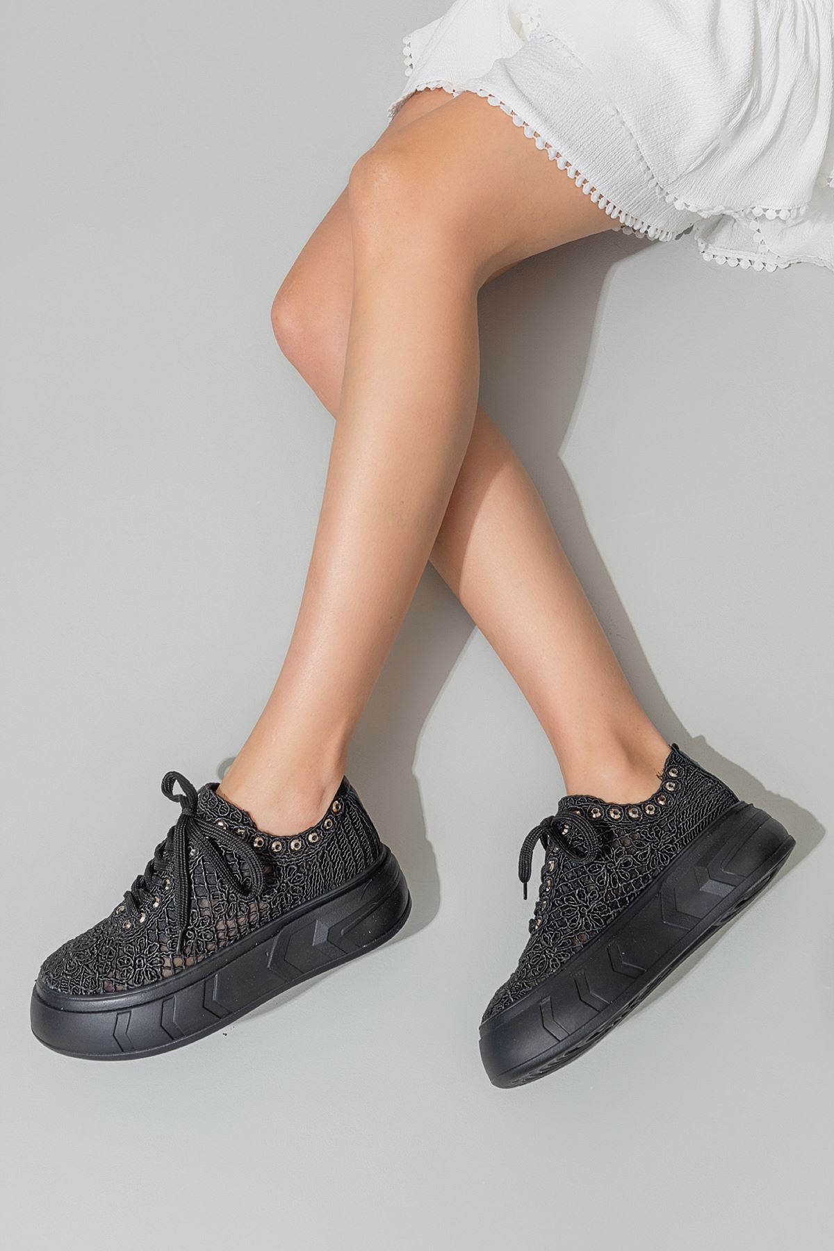 Evoli Kadın Spor Ayakkabı Siyah Örgü