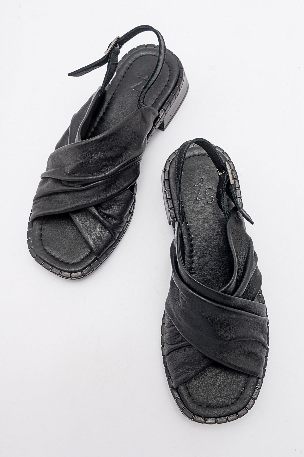 Abadi Kadın Deri Sandalet Siyah