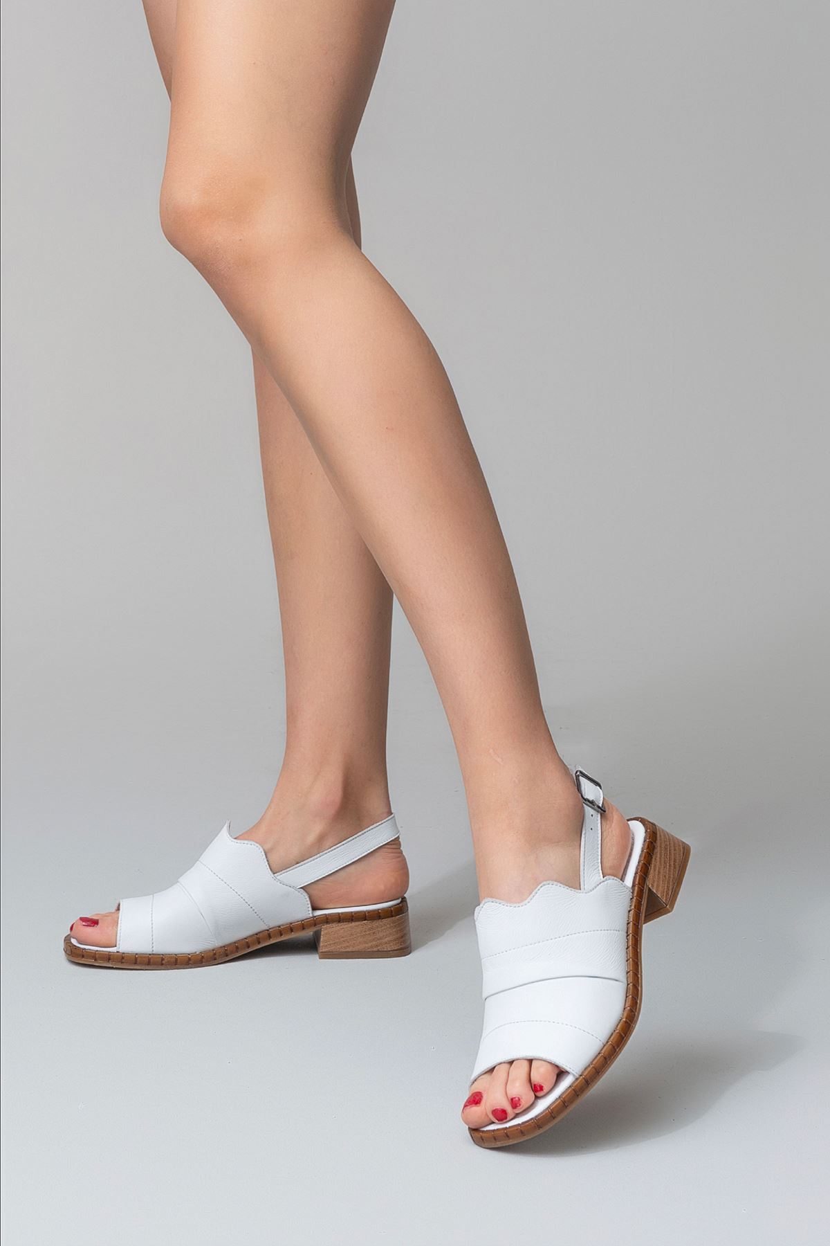 Abele Kadın Deri Sandalet Beyaz